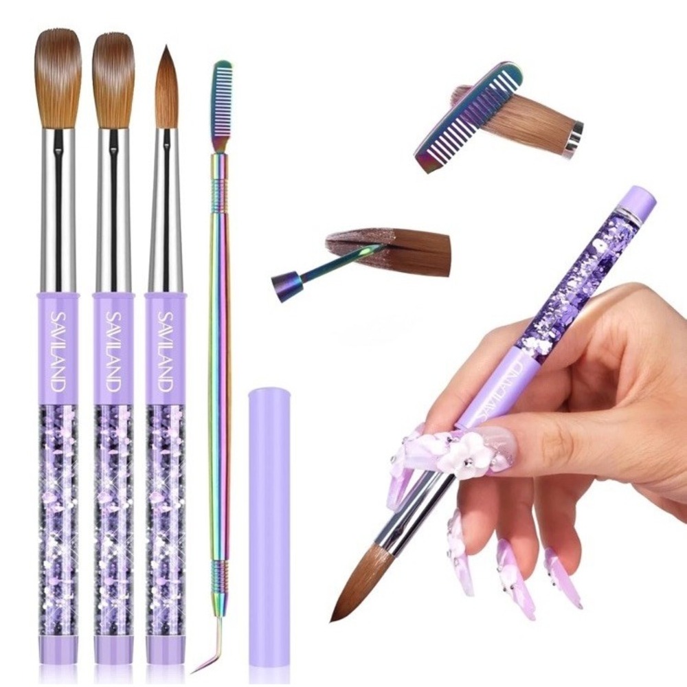 SAVILAND Kolinsky Acrylic Nail Brush Set 6/10/14 NEW